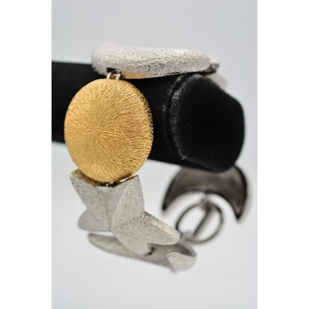 Christian Dior Vintage Celestial Moon Star Statement Bracelet Silver Gold Chunky